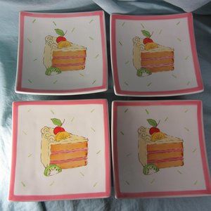 FOUR cake plates square woodard & charles pink (w1816)